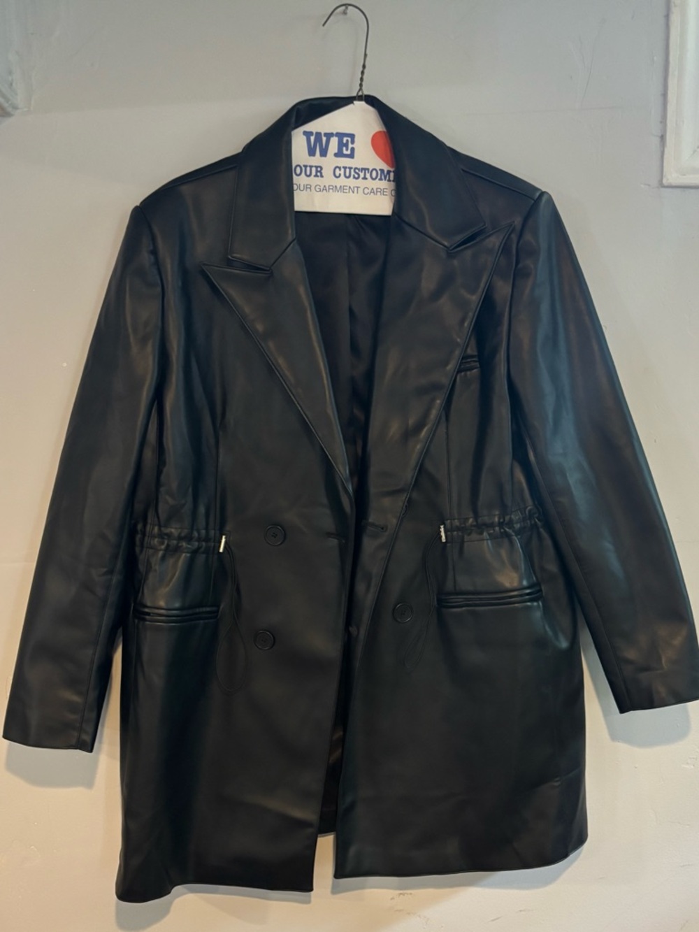 Black Faux Leather Double-Breasted men’s Jacket by SHEIN